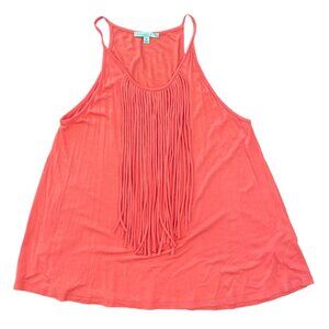 Wasabi + Mint Coral Fringe Flowy Tank Top M Sleeveless Summer Boho Style